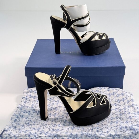 Sarah Flint Black Satin & Gold Mihaela 120mm platform Heels - Picture 3 of 13
